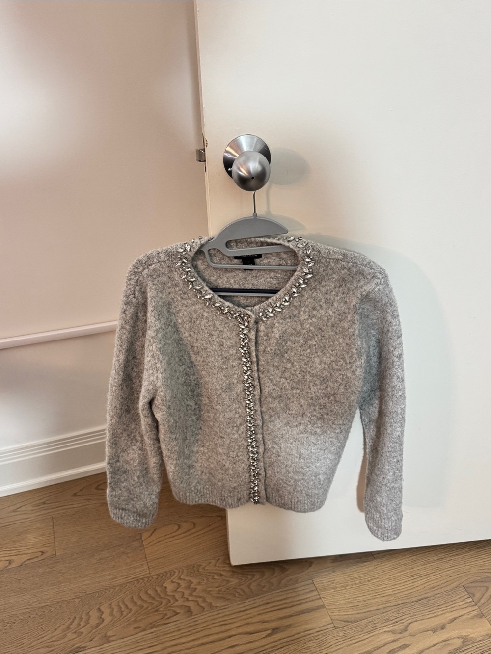 Karen Millen Heather Gray Beaded Trim Cardigan